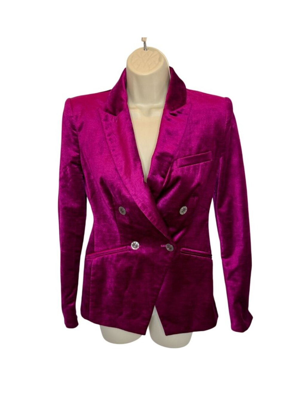 Veronica Beard Elam Dickey Velvet Crystal Blazer Fushia - Size 0 - Picture 2 of 12